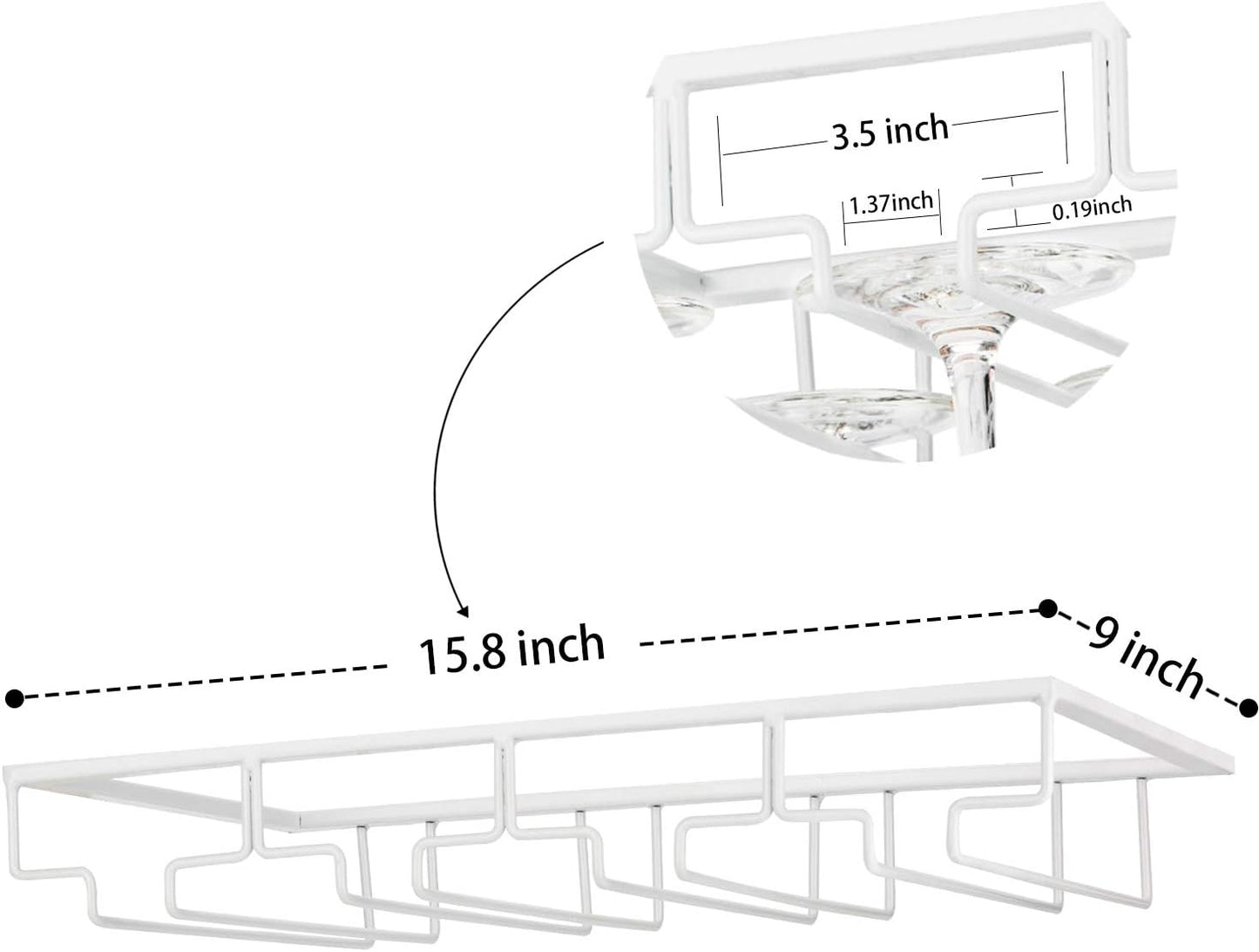Wine Glass Rack Under Cabinet - Stemware Holder Metal Wine Glass Organizer Glasses Storage Hanger for Bar Kitchen Brown 4 Rows White