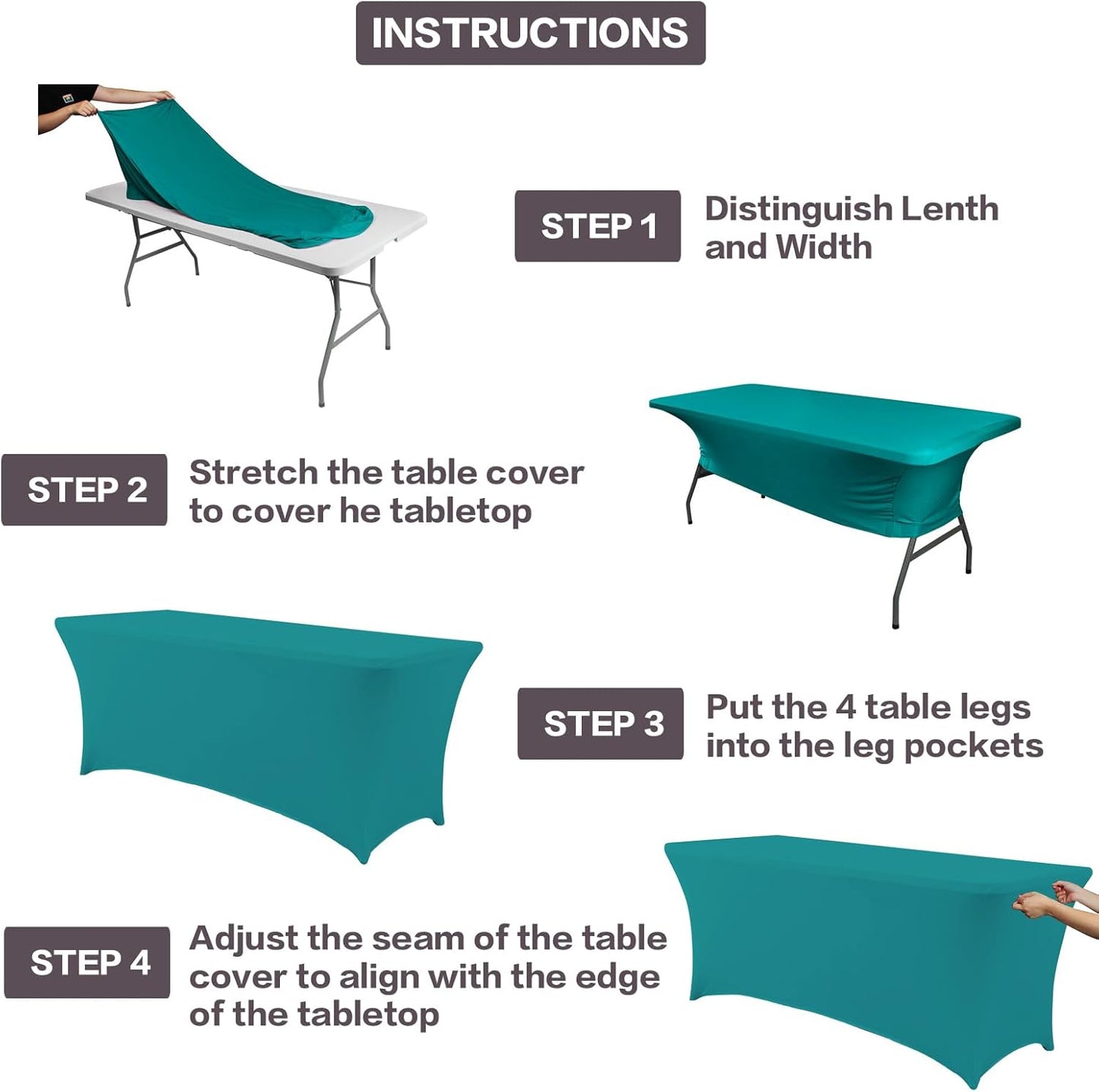 IVAPUPU 6FT Table Cloth for Rectangular Fitted Events Stretch Lake Blue Table Covers Washable Cover Spandex Tablecloth Protector for Party, Wedding, Cocktail, Banquet, Festival