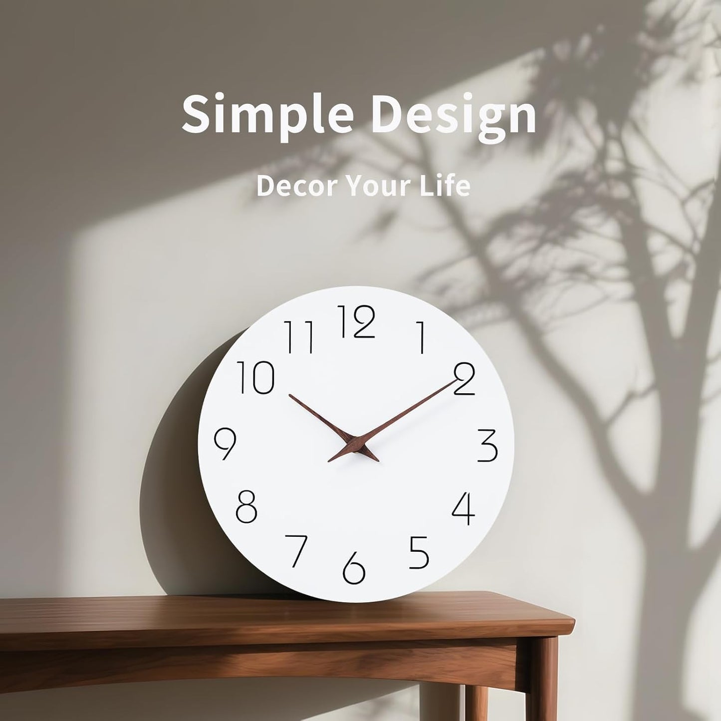 Mosewa Wall Clock 12 Inch Silent Non Ticking Battery Operated Wooden White Modern Office Simple Minimalist Clock Decorative for Kitchen Home Bathroom Living Room