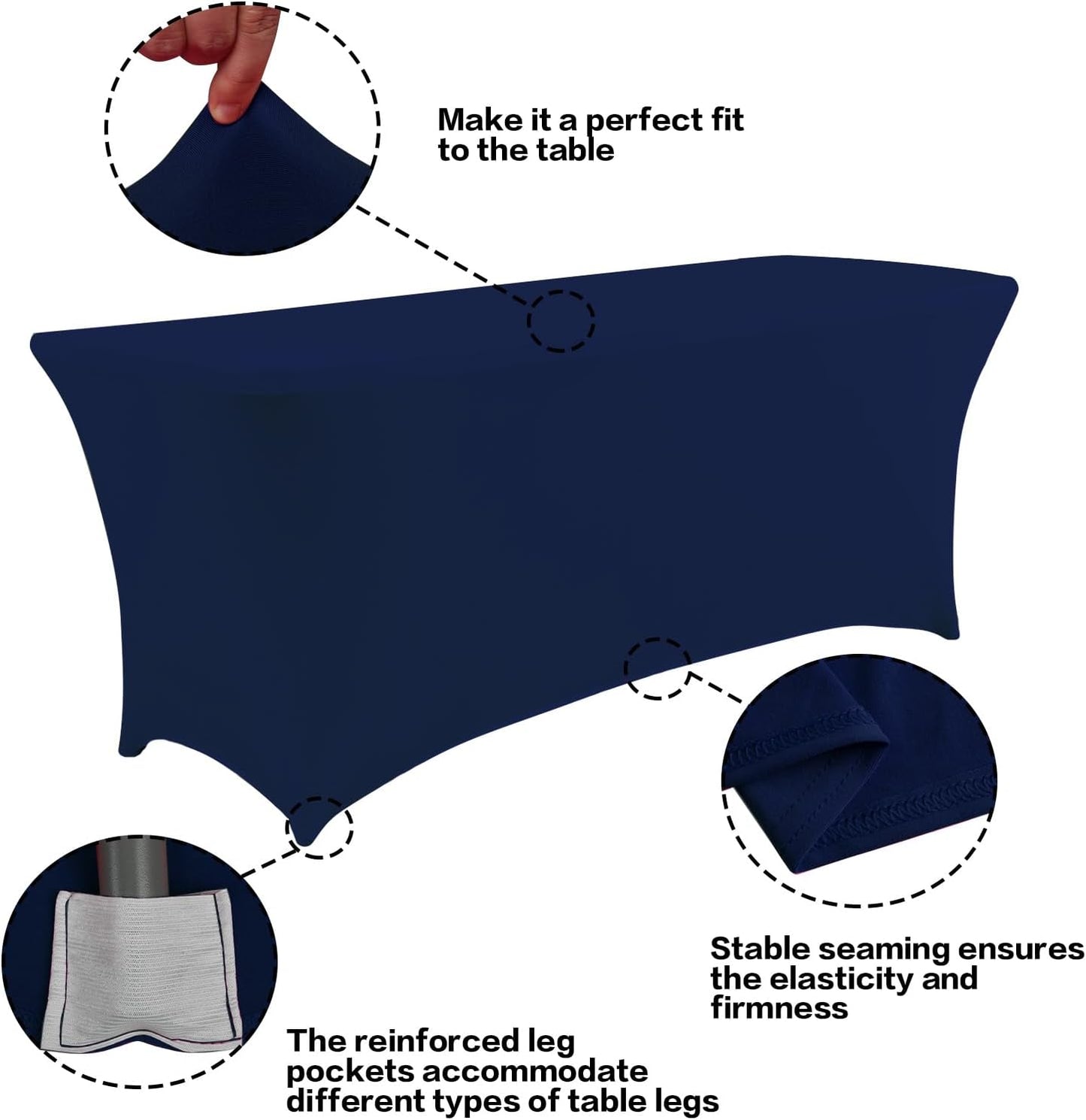 IVAPUPU 8FT Table Cloth for Rectangular Fitted Events Stretch Jean Blue Table Covers Washable Cover Spandex Tablecloth Protector for Party, Wedding, Cocktail, Banquet, Festival