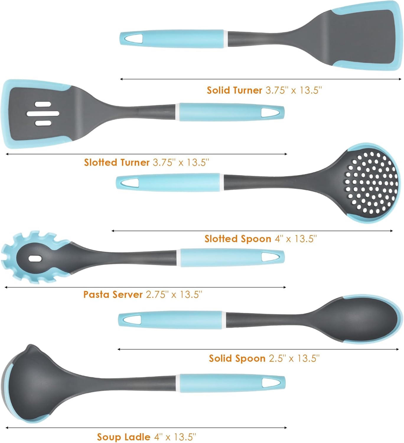 Kitchen Cooking Utensils Set, Non-Stick Spatula Set with Rotating Stand, 6 PCS Silicone Utensils Set for Cooking, 400°F Heat Resistant, Kitchen Gadgets with Nylon Handle & Stable Holder, Grey Blue