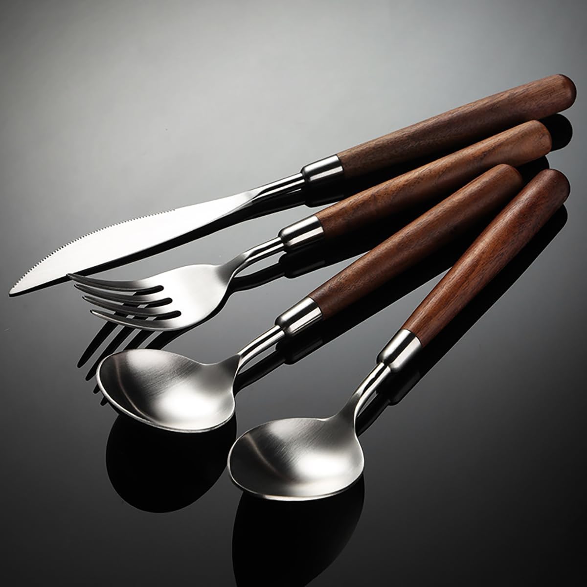 Flatware Set 56 Piece Wooden Handle Silverware Set for 14, 18/10 Stainless Steel Home Kitchen Cutlery Utensils Include Knifes Teaspoons Forks and Spoons Tableware Set Durable Dishwasher Safe
