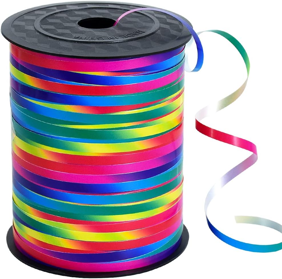 BEISHIDA 500 Yards Rainbow Curling Ribbon Balloon String, Multicolor Balloon Ribbon for Crafts Colorful Crimped Curling Ribbon for Gift Wrapping Party Festival Art Florist Flowers Decoration Supplies