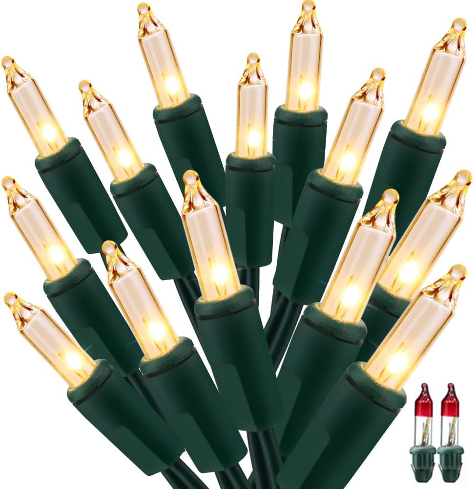 BrizLabs Steady On & Twinkle Christmas Lights - 100-ct Clear Outdoor Connectable Incandescent Mini Lights, Warm White String Lights for Xmas Tree, Indoor Holiday Party