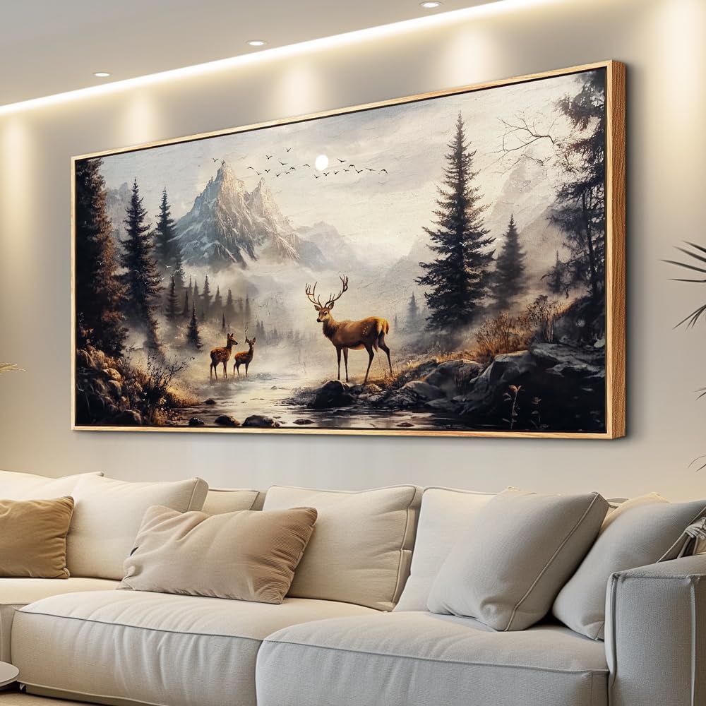 KELIYUAN Large Canva Wall Decor For Living Room Wood Framed Wall Art For Bedroom Office Murals Landscape Painting Of Elk Mountain Pictures Modern Restaurant Room Home Decorations Aesthetics 30"X60"
