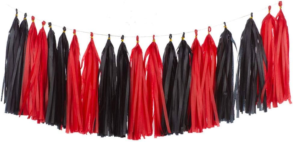 Black and Red Party Tassel Garland Banner Decorations, Pack of 20