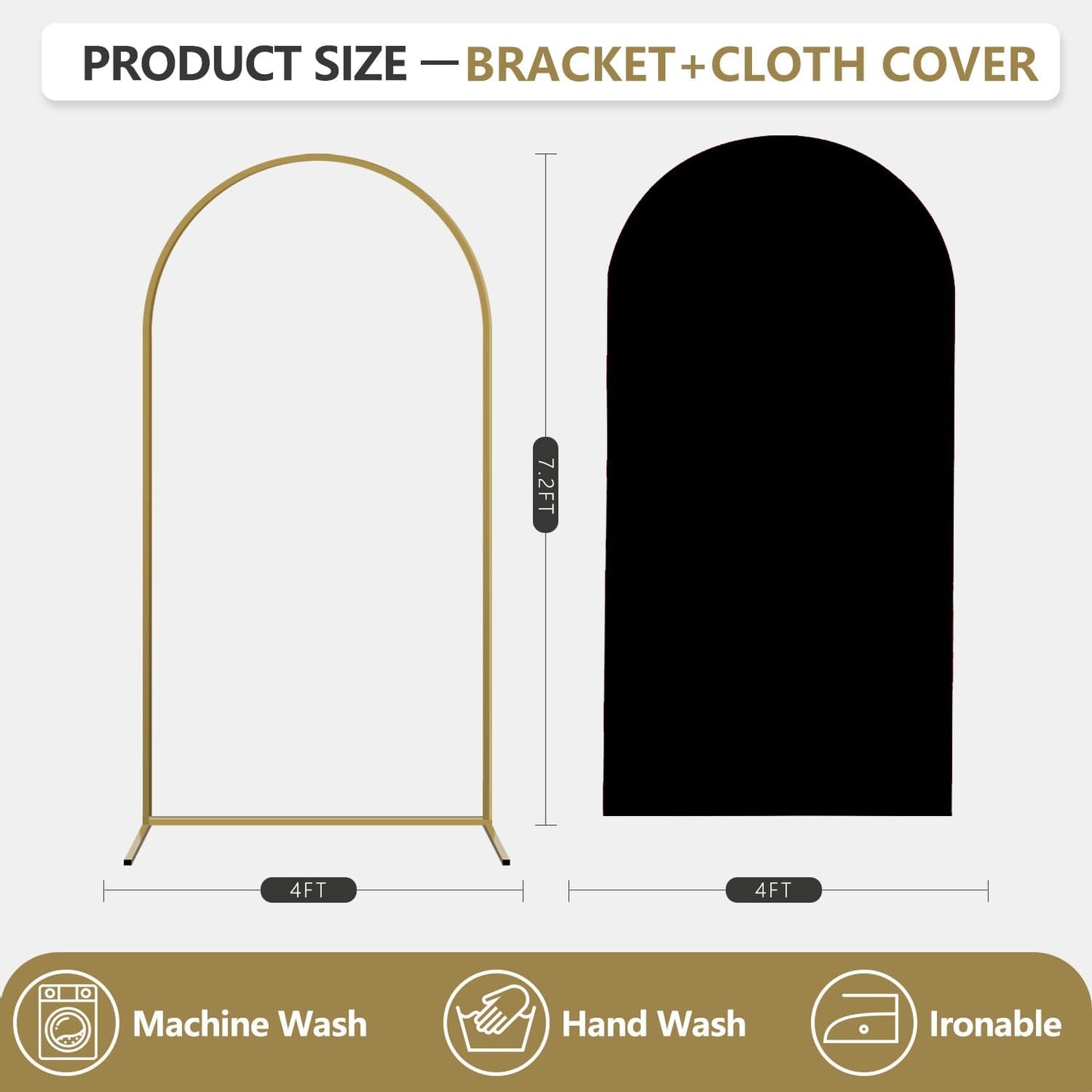 Arch Backdrop Stand and Cover Set, Metal Balloon Arch Backdrop 7.2ft, Gold Arched Stand Frame for Wedding, Parties,Birthday, Backdrop Decorations (Black,7.2ft)
