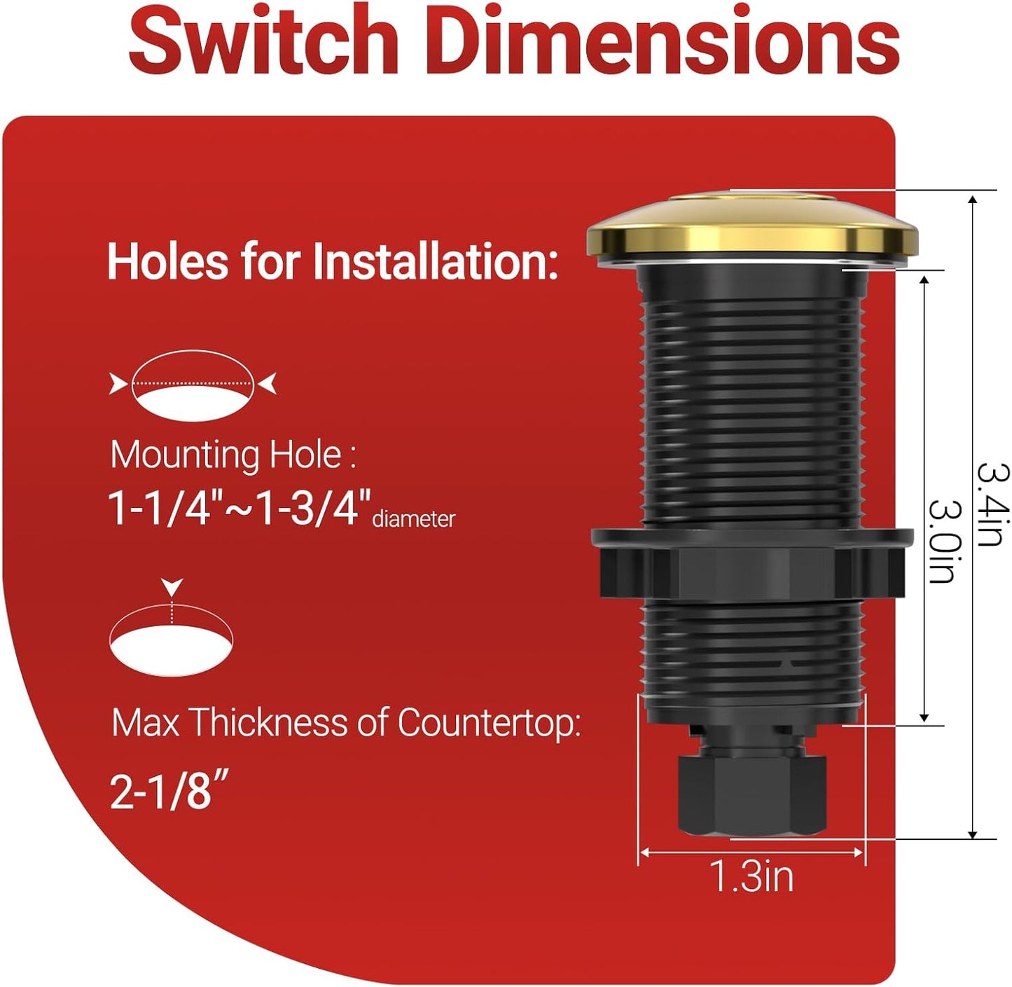 APIELE Garbage Disposal Air Switch Kit, Sink Top Push Button Switch for Food Waste Disposer, UL Listed 3.6" Long On/Off Air Button (Yellow Bronze)