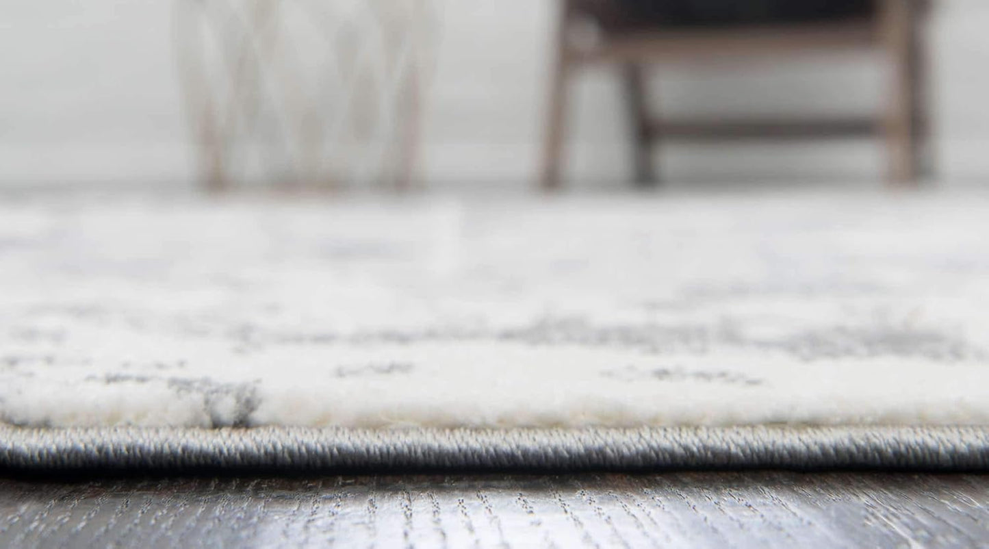 Unique Loom Rosso Collection Vintage, Geometric, Bohemian, Traditional, Distressed, Southwestern Area Rug, 2' 7" x 10' 0", Light Gray/Ivory