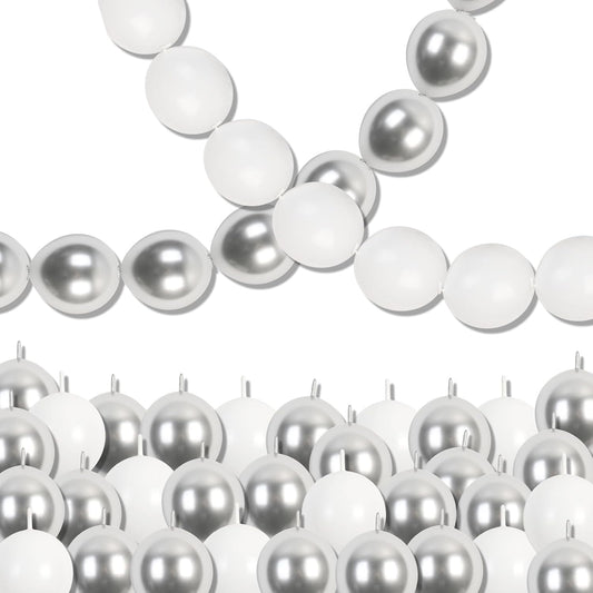White and Silver Linking Balloons, 100PCS 6 Inch Small Metal Silver Quick Link Balloons for Making Balloon Wall Heart Arch Tails Balloon for Wedding Birthday Baby Shower Graduation Party Decorations