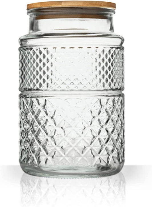Large Glass Storage Jar, 60 FL OZ Glass Food Storage Containers with Bamboo Lid, Kitchen Containers Cereal Canisters Decorative Jar for Candy Snack Cookies Coffee Tea Nuts Airtight Glass Jars (Round)