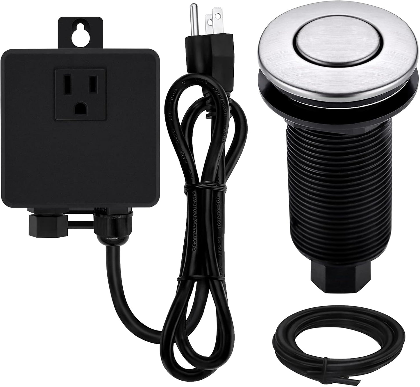 Garbage Disposal SinkTop Air Switch Kit with Long Button,Brass Made Cover,Brushed Nickel