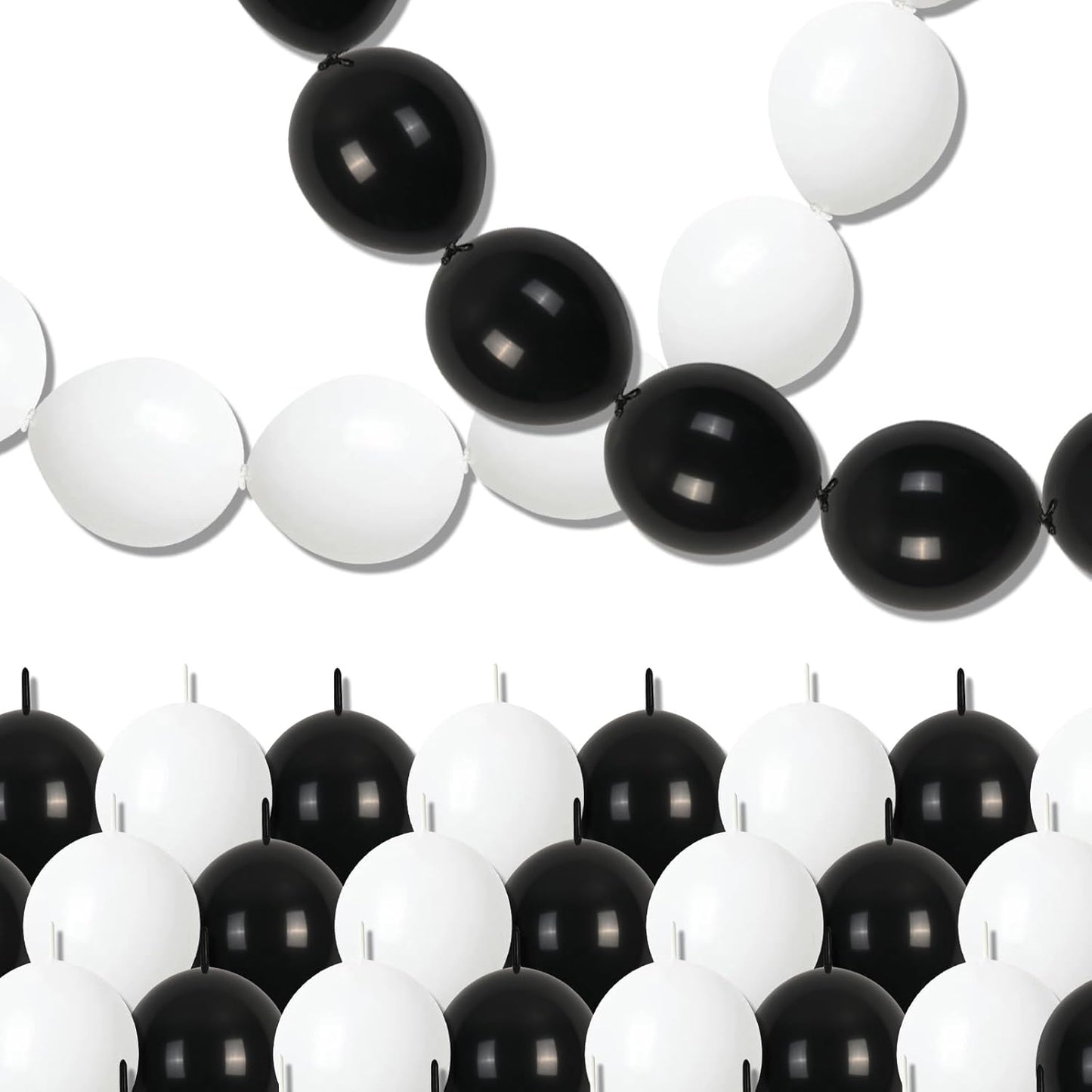Black and White Quick Link Balloons, 100PCS Latex Linking Balloons for Making Balloon Wall Balloon Arch Balloon Chains and Wedding Birthday Baby Shower Engagement Graduation Party Decorations (10inch)