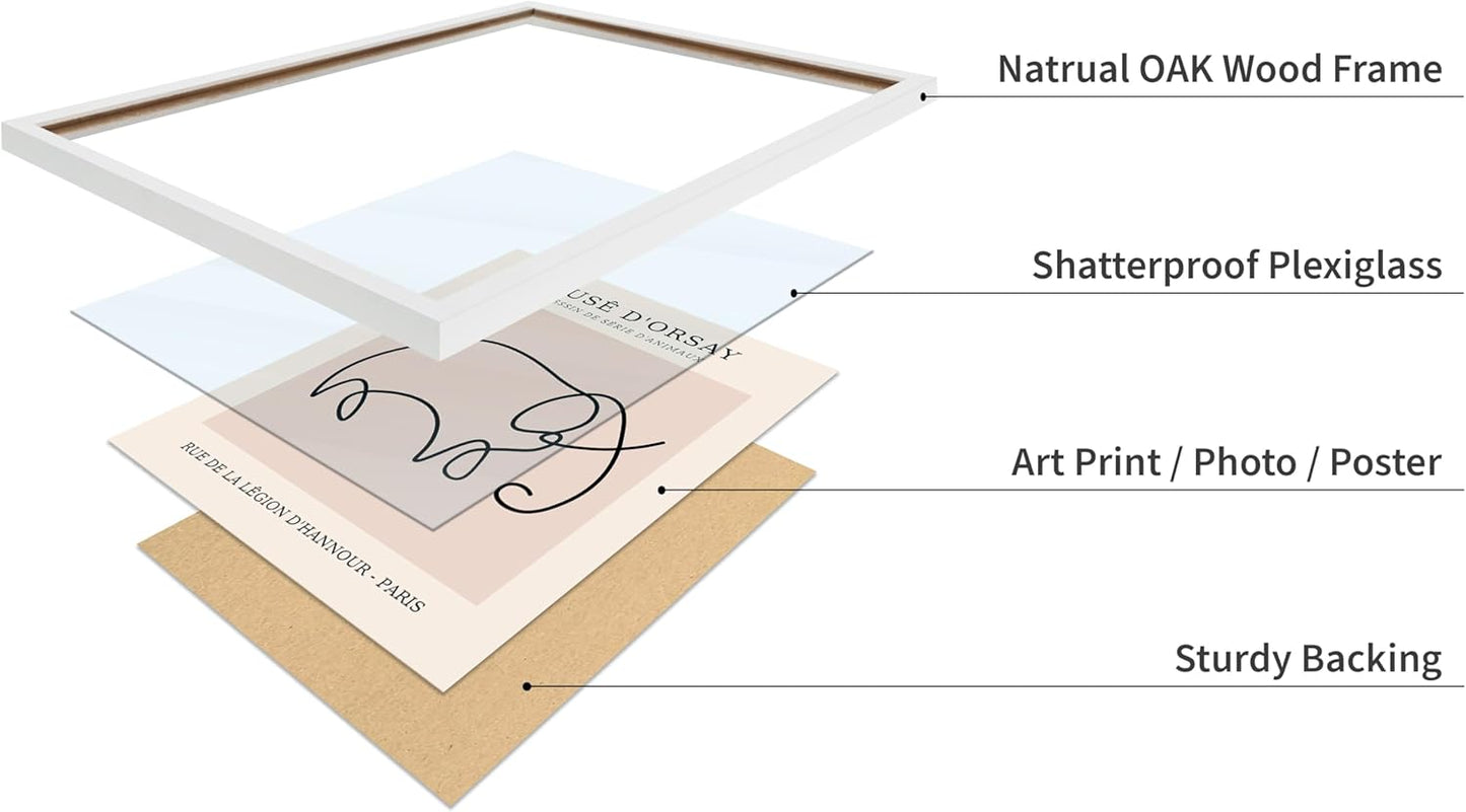 Poster Master Vintage Poster - Retro One Line Elephant Drawing Print - Elephant Art - Minimal Gift for Men, Women, Animal Lover - Abstract Wall Decor for Home, Office, 11x14 White Framed