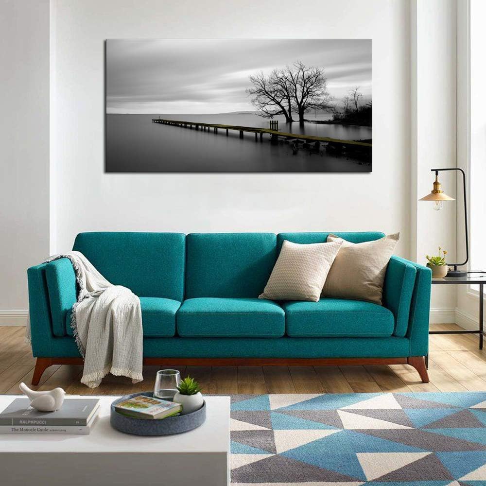 DZL Art S74950 Gray Canvas Prints Modern Minimalist Black and White Lake Trees Landscape Wall Art Painting for Living Room Bedroom Decor Office Wall Decor Home Decoration