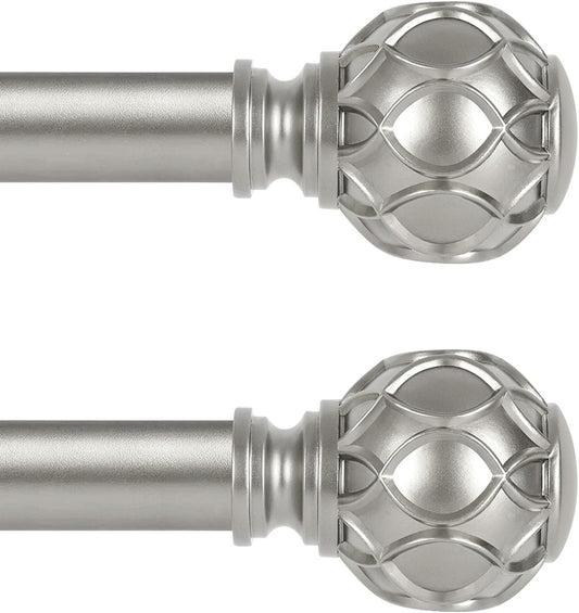 Silver Farmhouse Curtain Rods for Windows:Heavy Duty Adjustable Curtain Rod for Bedroom Living Room,Boho Decorative Rustic Drapery Rods with Vintage Coastal Finial,Antique Silver 2 Pack 18-45"