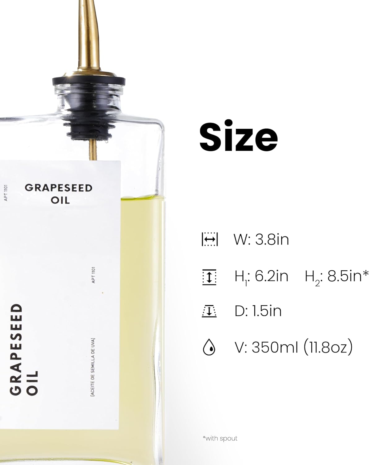 Olive Oil Dispenser for Kitchen, Cooking Oil and Vinegar Dispenser Set, Olive Oil Bottle, Soy sauce dispenser, coffee syrup bottles with stainless steel pourers - 2 pcs, Gold