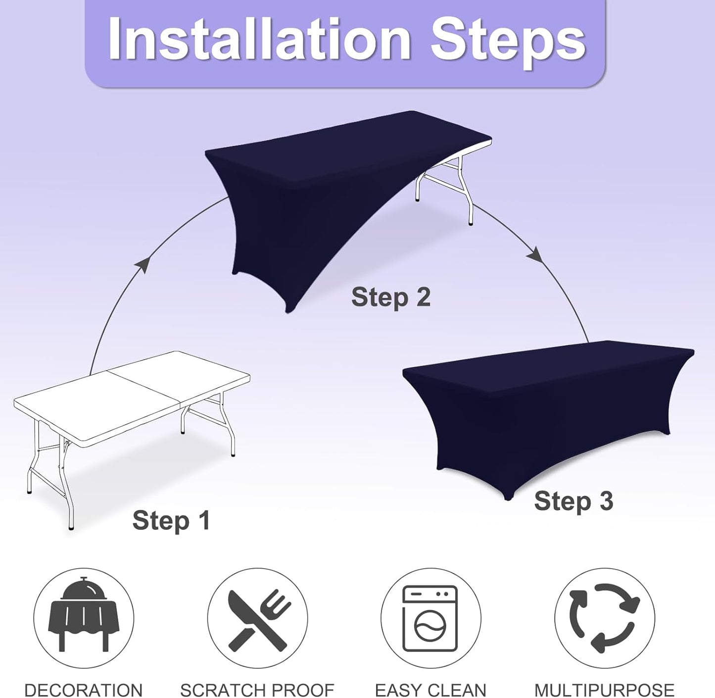 ABCCANOPY 2 Pack 6 FT Navy Spandex Table Cover Stretch Fitted Wrinkle Resistant Tablecloth Reuse for Rectangular Folding Table Patry Event Wedding Banquet Protector