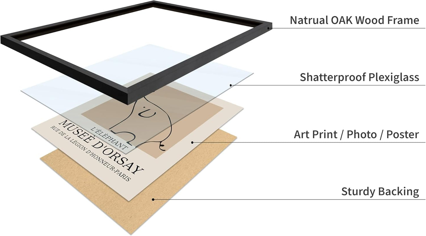 Poster Master Vintage Poster - Retro Minimalist Print - Gift for Artist, Housewarming - Elephant, Line Drawing, Sketch, Abstract - Wall Decor for Living Room, Bedroom, 8x10 Black Framed