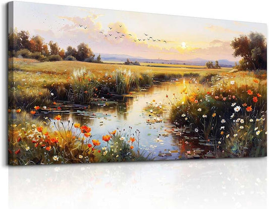 ZUITINGHUA Canvas Wall Art For Living Room Large Wall Decor For Office Bedroom Decorations Rivers Landscape Pictures Farmhouse Painting Artwork Room Wall Mural Aesthetic Home Decor 30x60 In
