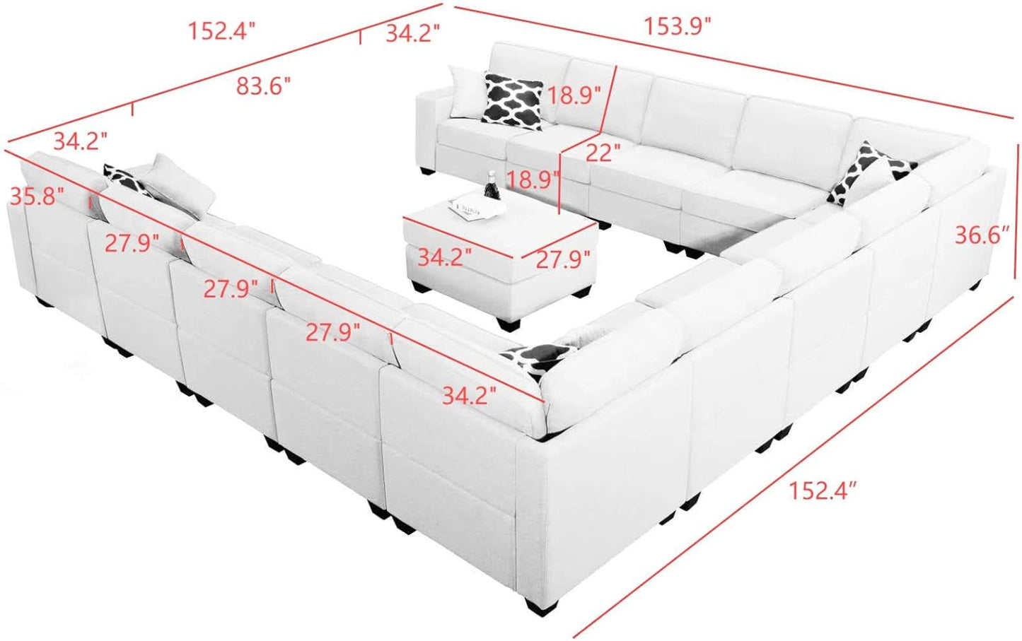 L Lengend Vansen Modular Sectional Sofa U Shaped Couch with Ottoman Modern Reversible Corner Sectional Couch for Living Room (Light Grey, U Shaped Sofa-6)