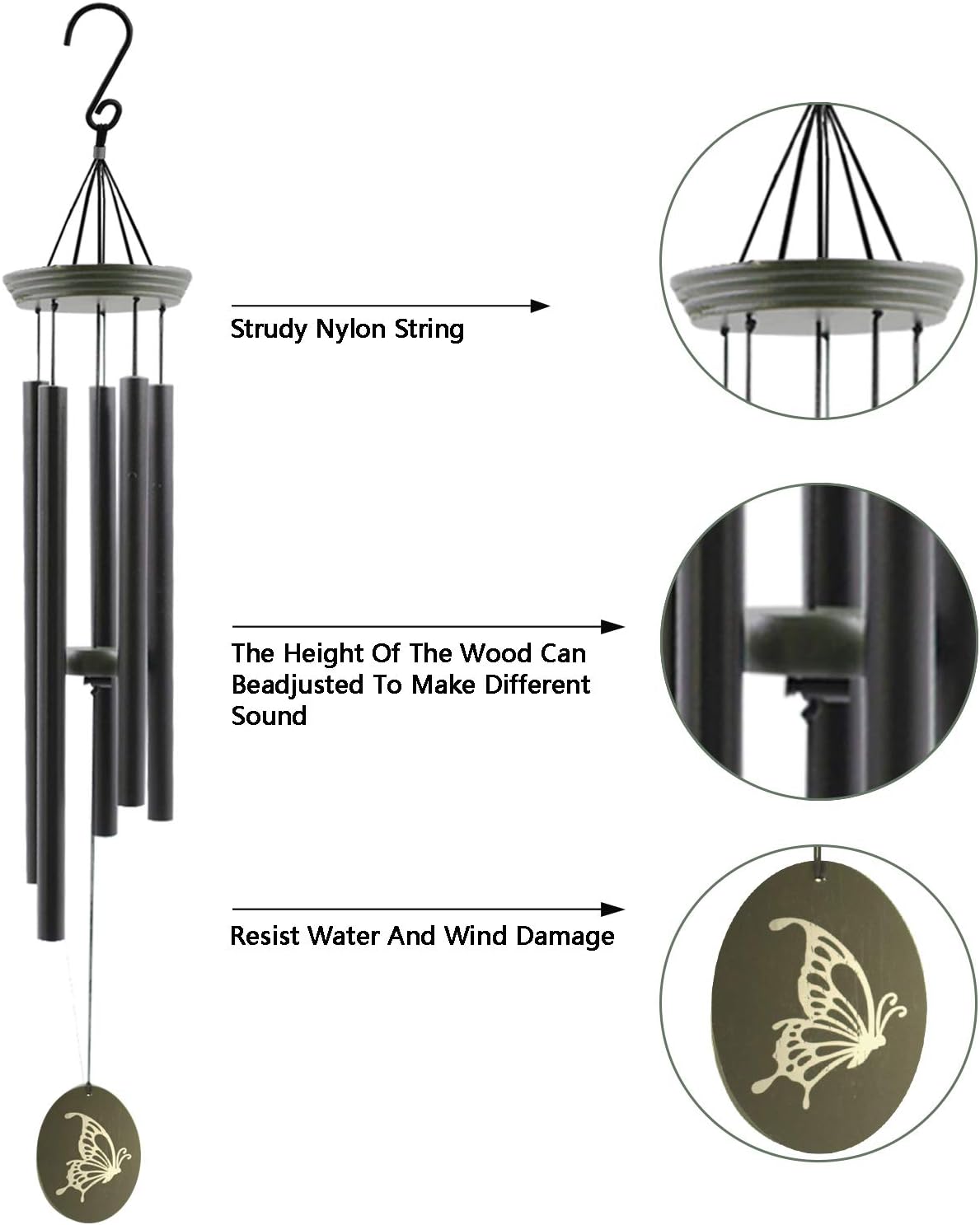Wind Chimes for Outside, WindChimes Outdoor Tuned Soothing Melody, Wind Chimes Gifts for Mom, Wind Chime Outdoor Decoration, Patio, Garden, Yard. Butterfly Wind-Chime