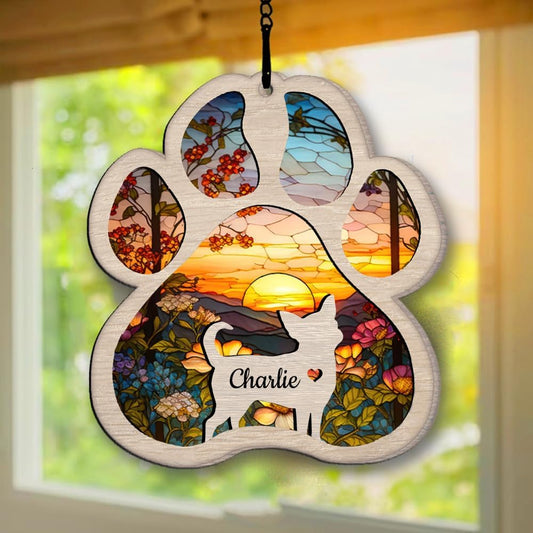 IZI POD Chihuahua Personalized Pet Memorial Suncatcher Ornament, Custom Dog Remembrance Gift, Loss of Dog Sympathy Gift, Pet Loss Suncatcher