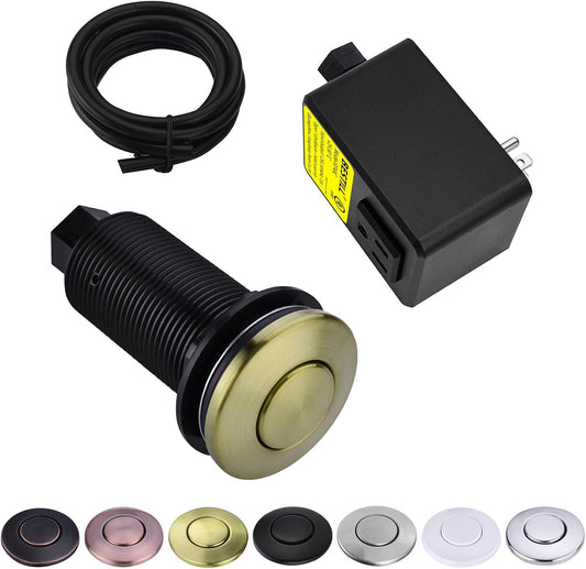 BESTILL Garbage Disposal Air Switch Kit - UL Listed, Cordless Sink Top Switch Button for Waste Disposer, 3.6" Long Push Button with Brass Cover, Brushed Gold, Compatible with all Garbage Disposals