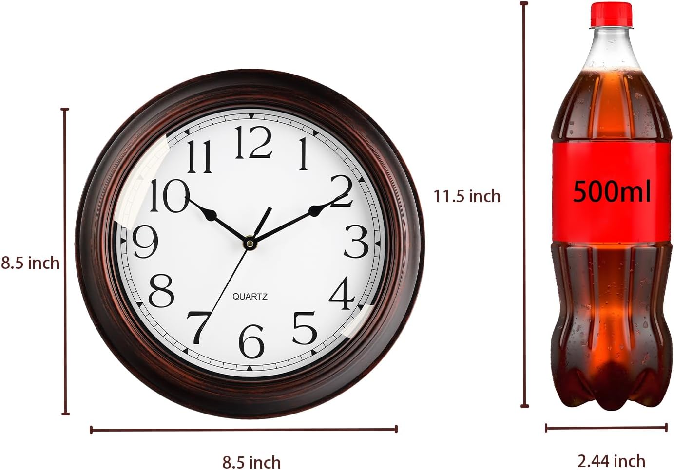 Wall Clocks Battery Operated Silent Non-Ticking Wall Clock 8.5 Inch Small Vintage Retro Rustic Style Decorative for Kitchen Living Room Home Office (Bronze)