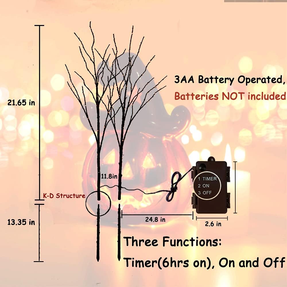 LITBLOOM Halloween Tree Branch Lights 32IN 100 Orange LED with Timer, Lighted Black Twig Branches with Fairy Lights for Halloween Decoration Indoor Outdoor