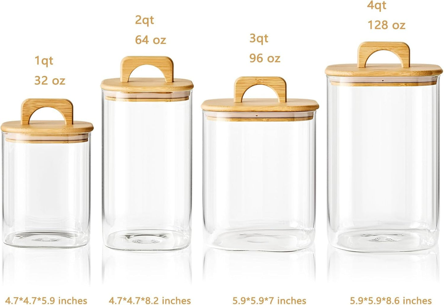 Sweejar 1 qt Glass Food Storage Containers with Lids, Coffee Container for Ground Coffee, 32 oz Glass Jars with Bamboo Lids, 1 Pack
