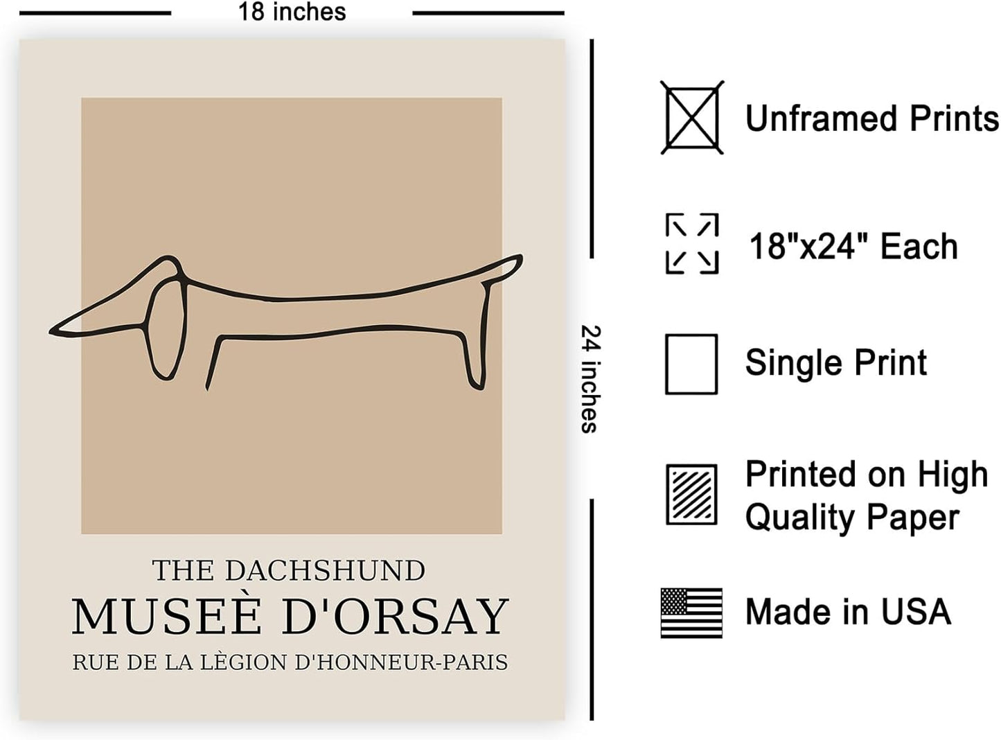 Poster Master Vintage Poster - Retro Minimalist Print - Gift for Artist, Housewarming - Dachshund Dog, Line Drawing, Abstract - Wall Decor for Living Room, Bedroom, 18x24 Unframed Wall Art