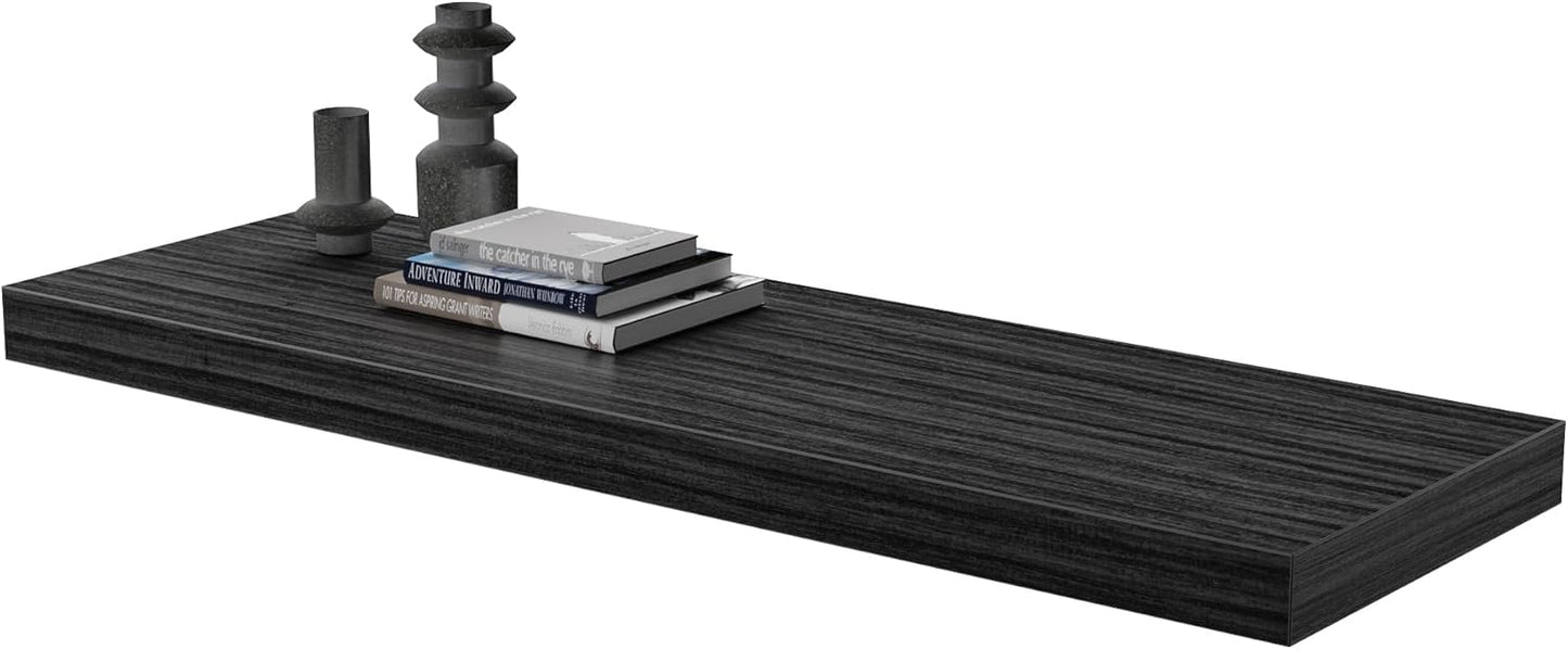 Large Floating Shelves for Wall Set of 1 Wooden Wall Shelves 30 in x 12.75 in x 2 in Room Decor Long Shelf with Invisible Wall Mount Bracket for Bedroom Kitchen Living Room Black Wood