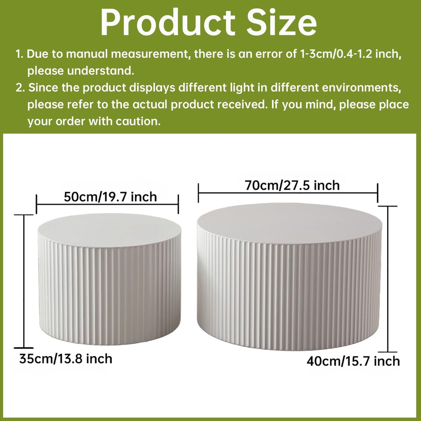 Round Nesting Coffee Table Set of 2 Small Round Coffee Tables for Living Room Modern Fluted Coffee Table Circular End Table Side Table for Small Spaces No Assembly (White B, 27 in)