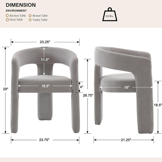 Grey Chenille Dining Chairs Set of 6, Modern Barrel Dining Room Chairs Upholstered Faux Fur Accent Chair with Arms and Round Back for Living Room Kitchen Armchair No Assembly Needed