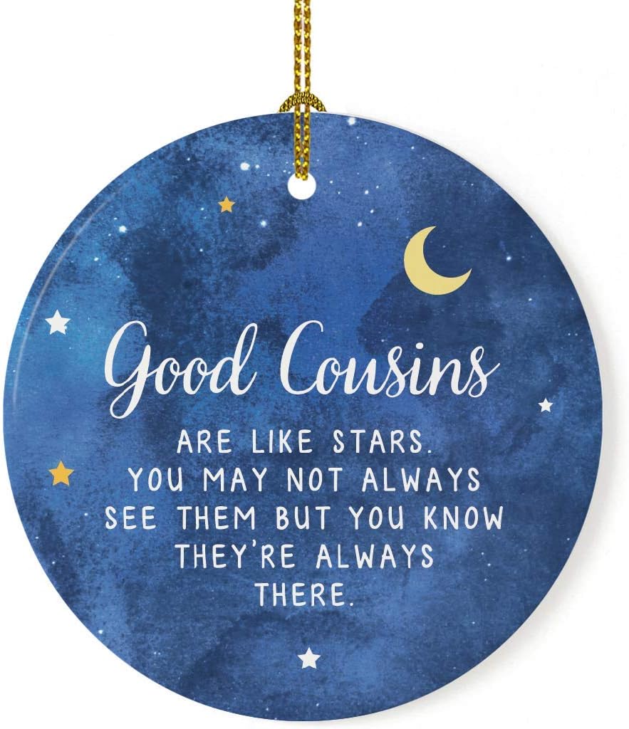 Andaz Press Round Ceramic Porcelain Cousins Christmas Keepsake Gift - Cousin Star Ornament, 1-Pack