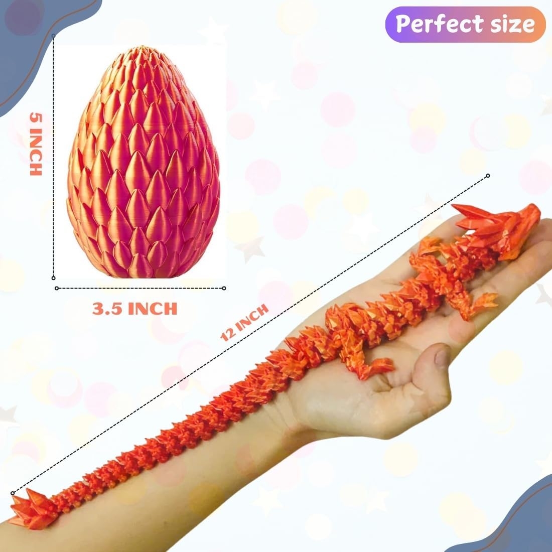 3D Printed 12” Articulated Crystal Dragon Inside 5.1” Egg - Unique Collectible, Fidget Toy, Fantasy Home & Office Desk Decor (Laser Red)