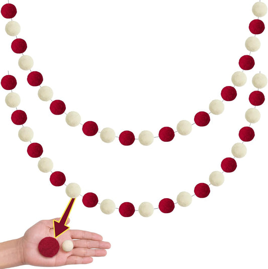XmasExp Pom Pom Garland Decorations - Large Red Felt Ball Garland for Mantle, Indoor Home Decor, Christmas Tree Ornaments, Kids Room and Party Hanging Decor,13 Ft. (Red, 1.57")