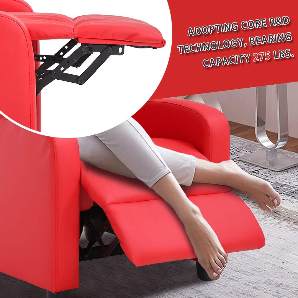 BestMassage | Recliner Chair | with 2 Point Massage Function | Pu Red | with Lumbar Support, Adjustable Push Back, Footrest & Padded Seat | Easy Assembly | for Living Room, Home Theatre