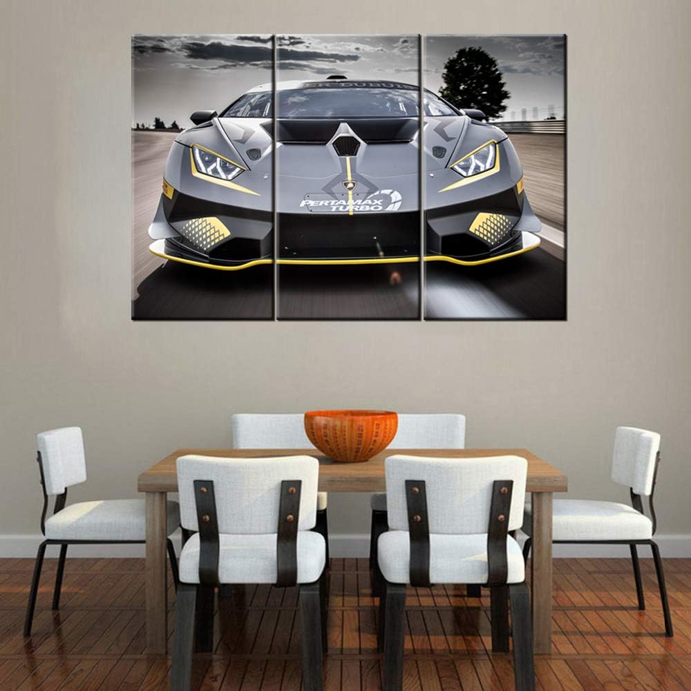 Wall Art for Living Room Black Sports Car Paintings Fantasy Scenery Pictures Contemporary Artwork Printed on Canvas Home Decor Giclee Framed Stretched Ready to Hang Gift - 40 x 20inch x 3 panels