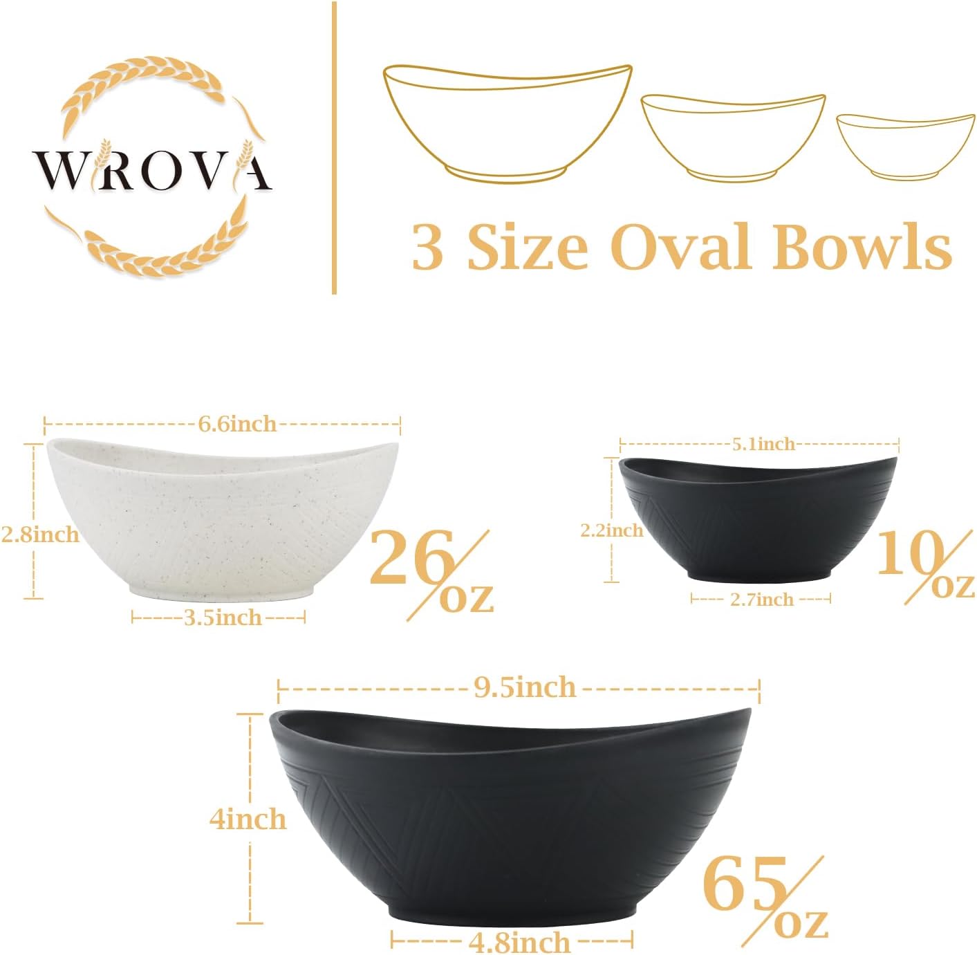 Salad Bowls Set of 6 with 3 Size,Unbreakable Wheat Straw Bowls for Kitchen,Fridge,Dishwasher and Microwave Safe Bowl for Salad,Cereal,Snack,Dessert. Classic Series
