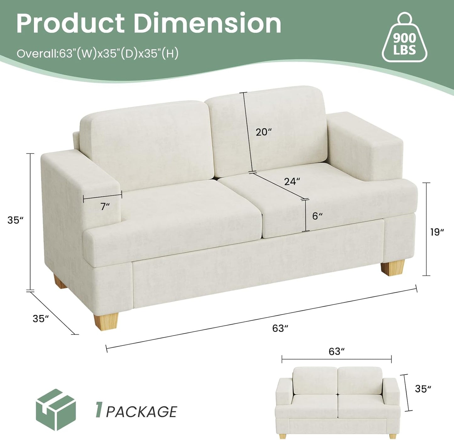 Sofa, 3 Piece Set Comfy Sofa, 2 Loveseat & 3 Seater Couch with Deep Seats for Living Room, Modern Sleeper Couch, Beige Chenille