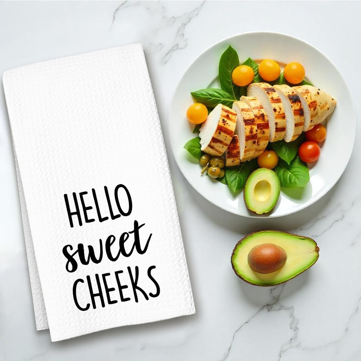 Hello Sweet Cheeks Hand Towel, Waffle Weave Microfiber Bathroom Towel, Funny Rustic Farmhouse Decor, Cute Guest Bathroom Accent