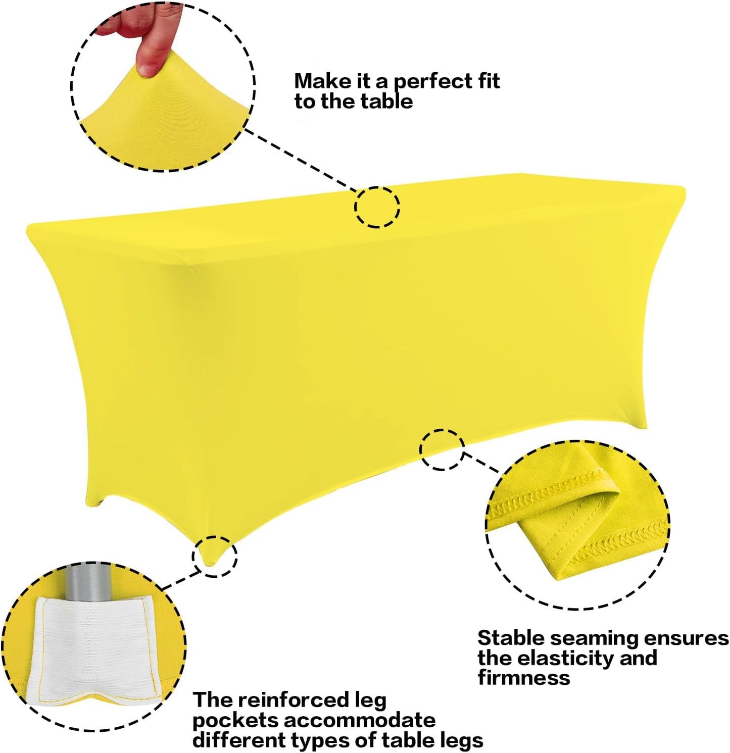 IVAPUPU 2 Pack 4FT Table Cloth for Rectangular Fitted Events Stretch Yellow Table Covers Washable Cover Spandex Tablecloth Protector for Party, Wedding, Cocktail, Banquet, Festival