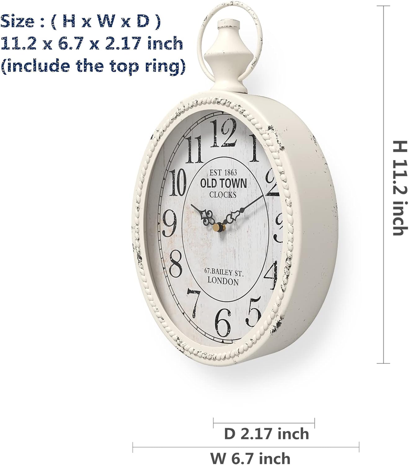 Menterry Small Retro Oval Wall Clock, Antique Old Design, White Vintage Style, Battery Operated Silent Decor Wall Clocks for Kitchen,Bedroom,Farmhouse,Bathroom (11.2" H x 6.7" W)