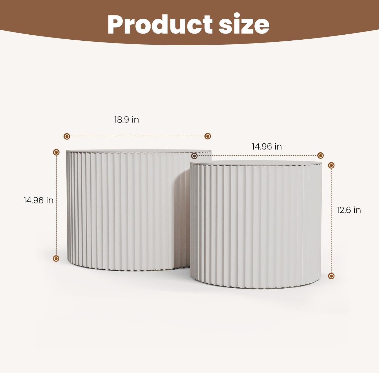 WXFKLDJ Round Nesting Coffee Table Set Cylindrical Wooden Coffee Table Sofa Center Table Circle Embossed Design Side Table for Living Room Apartment No Assembly (Round White Small)