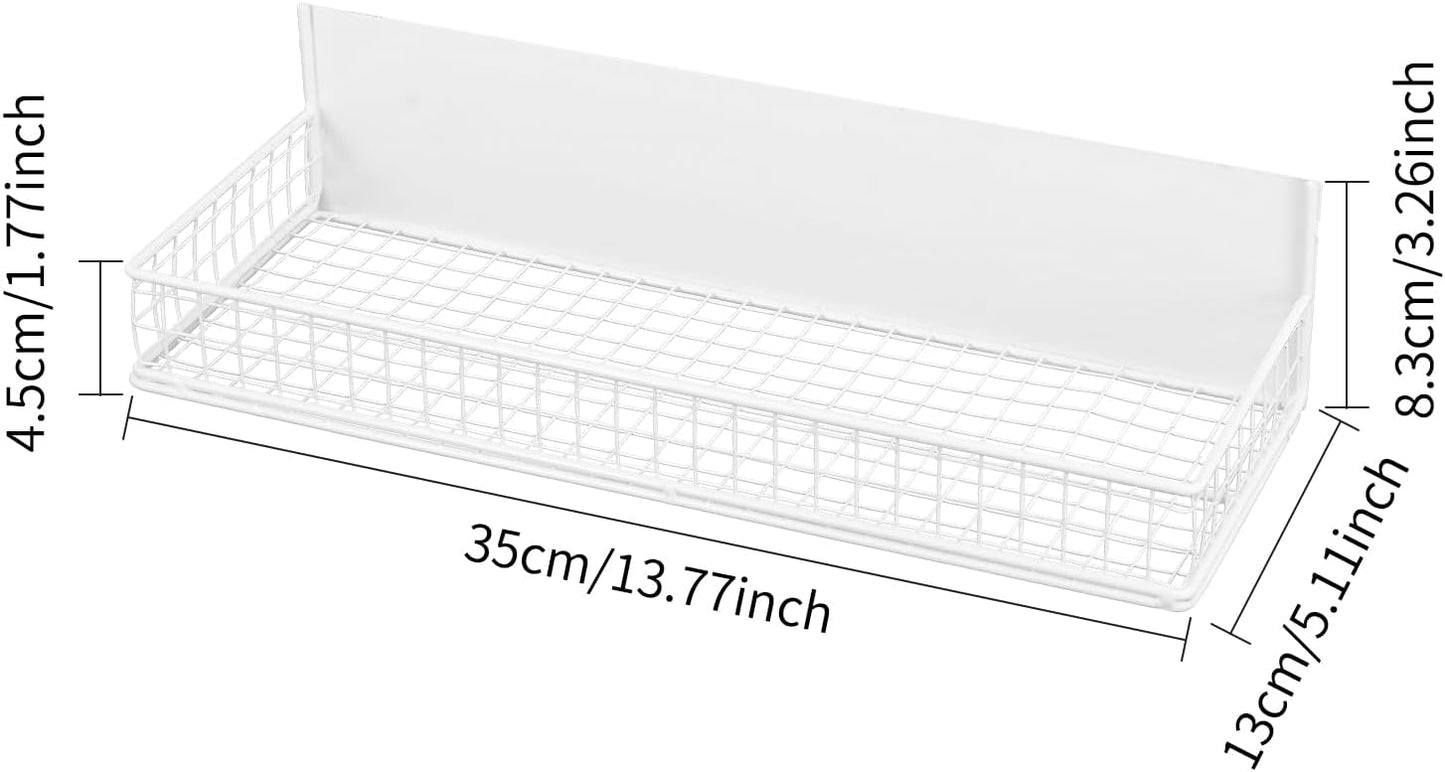 Magnetic Shelf for Fridge Magnetic Basket Organizer Wire Mesh Magnetic Holder Magnet Shelf Accessories for Office Kitchen Classroom Storage,White, 13.77" x 5.11" x 1.7"