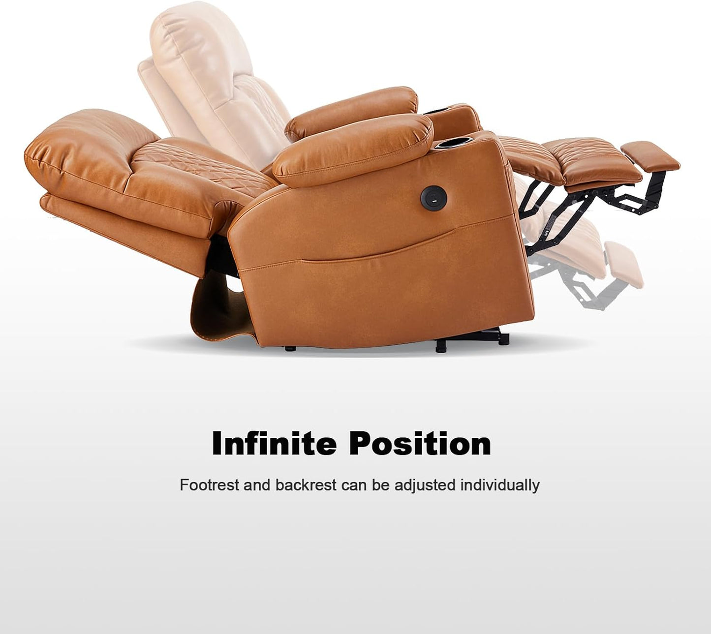 Dual Motor Power Lift Recliner Chairs with Heat and Massage for Elderly, Leather Recliners with Extented Footrest,Infinite Position Lift Chair with Cupholder,USB & Type C Ports(Light Brown)