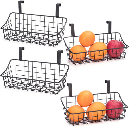 LeleCAT Cabinet Door Organizer Basket with hook Grid Storage Basket, Hang it behind a door or on a railing,BLack,4 Pack