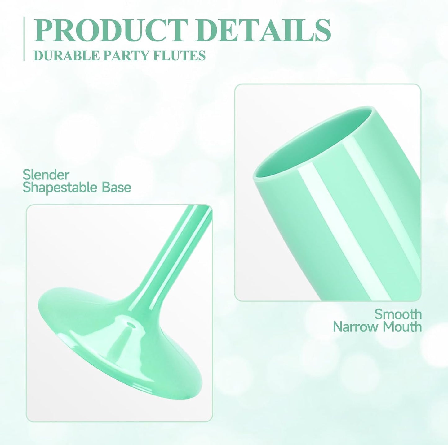 XUWAIDSGN Acrylic Champagne Flutes Toasting Glasses Unbreakable Mimosa Bar Reusable Wine Glasses Vintage Champagne Flutes Stemmed Drinking Cups 5.4 OZ for Christmas Birthday (24, Mint Green)